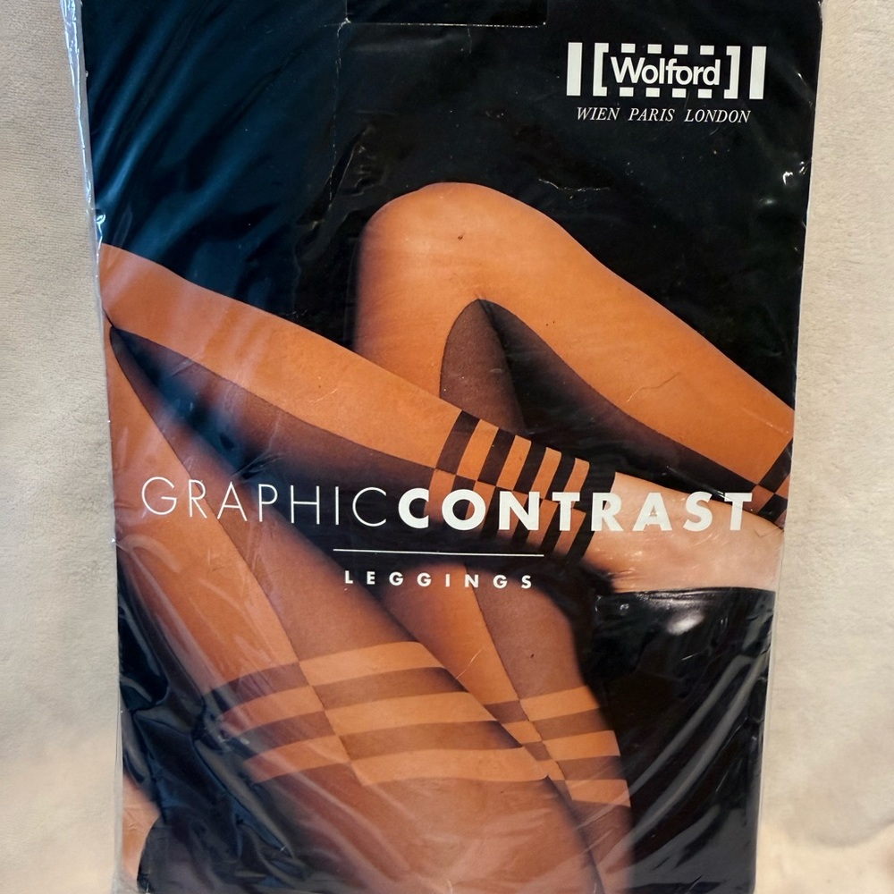 Wolford Graphic Contrast Leggings Black Sz S New